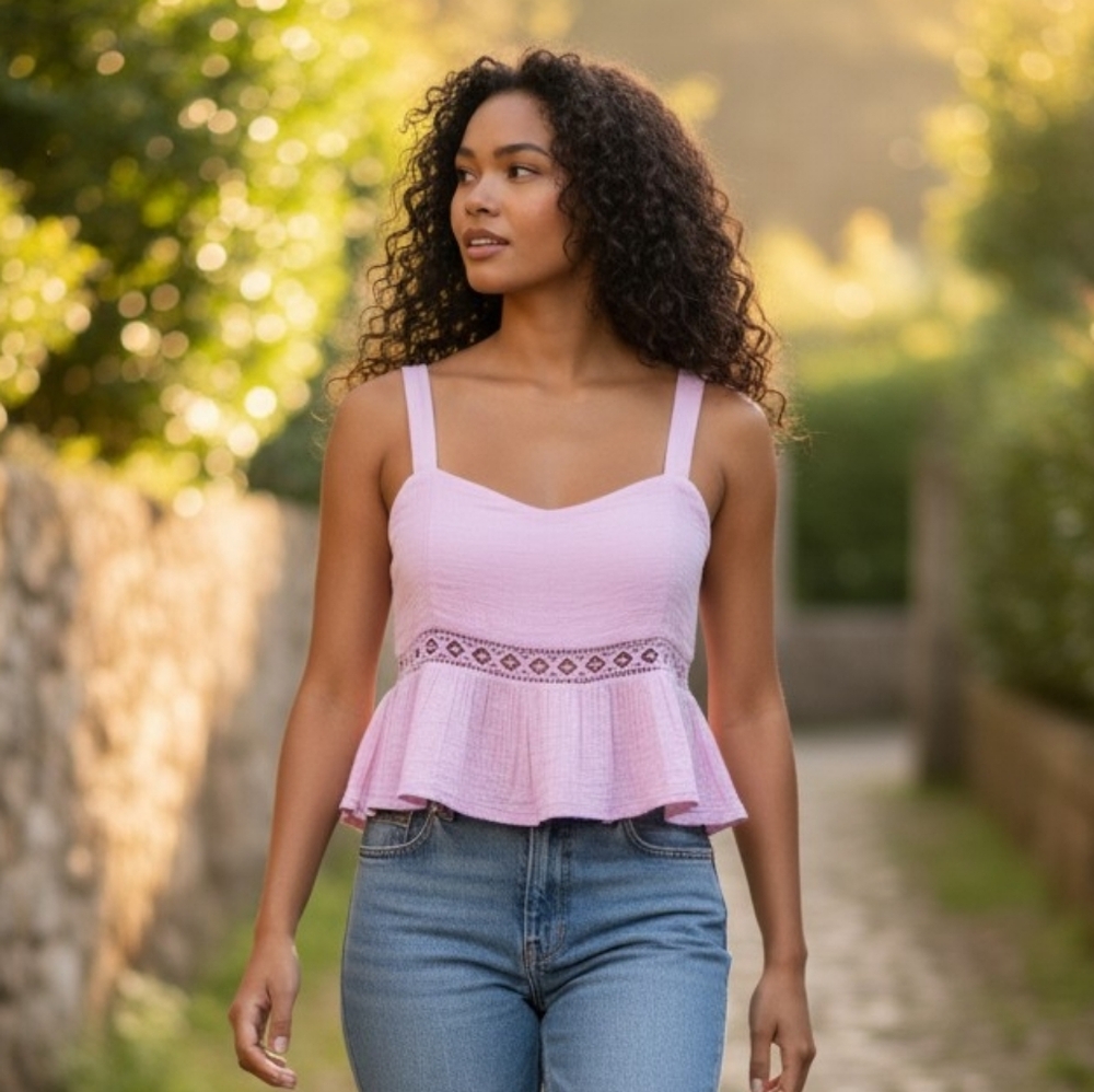 💥SOLD💥 Roxy- Women's Island Time Tank Top with delicate crochet trim